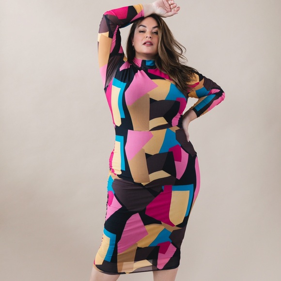 nina Parker Dresses & Skirts - Multicolor Geometric Print Dress